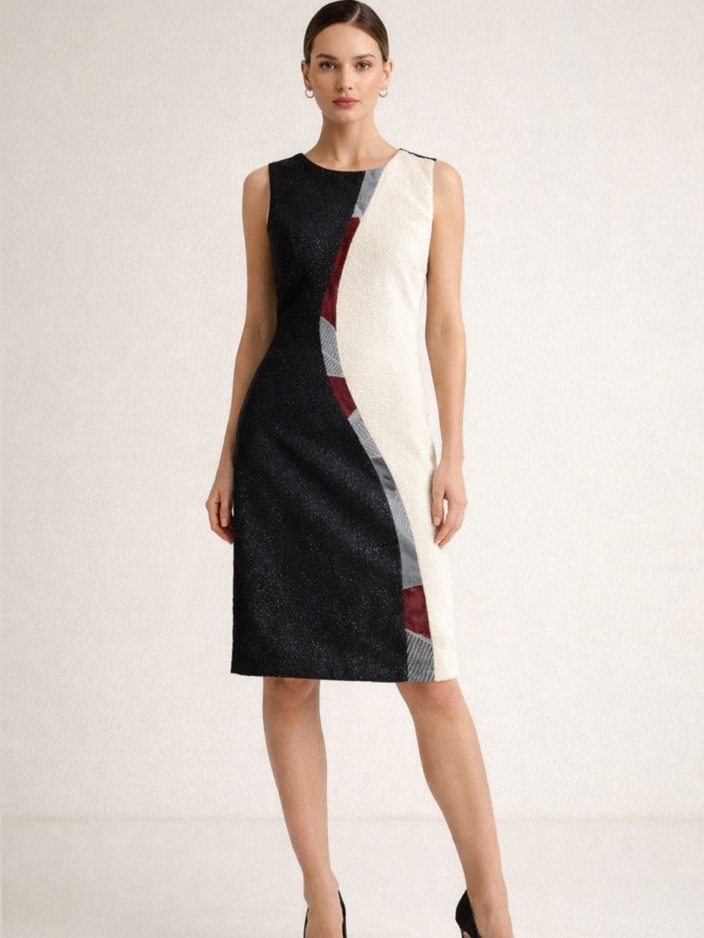 Custo Barcelona Abstract Colorblock Dress Size 3 Metallic Black White